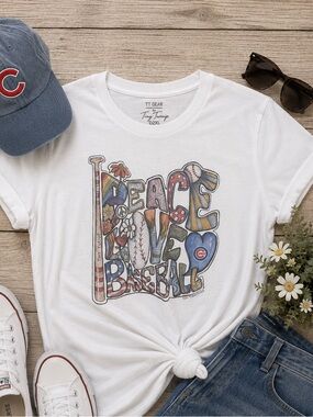 Chicago Cubs Tiny Turnip Peace Love Baseball T-Shirt 2XL NWT